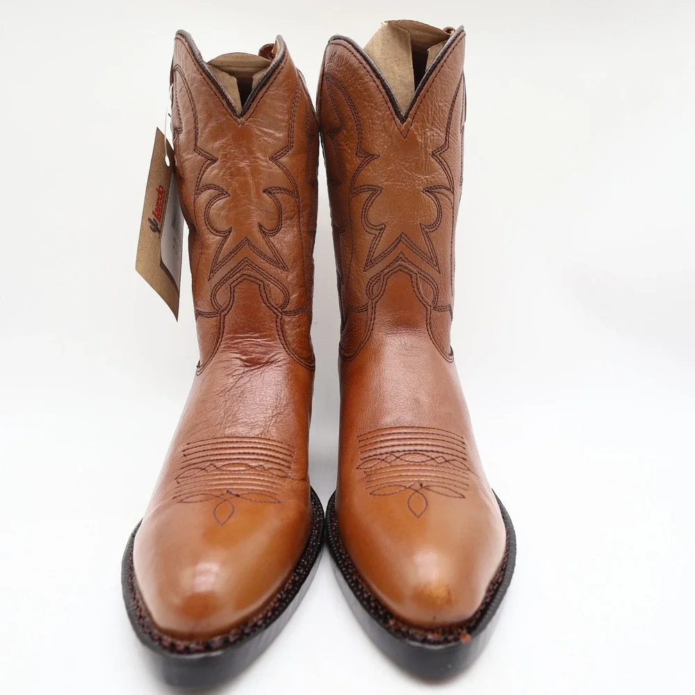 Laredo Vintage J Toe Western Boots Kids 2.5 Brown Leather NWT Deadstock